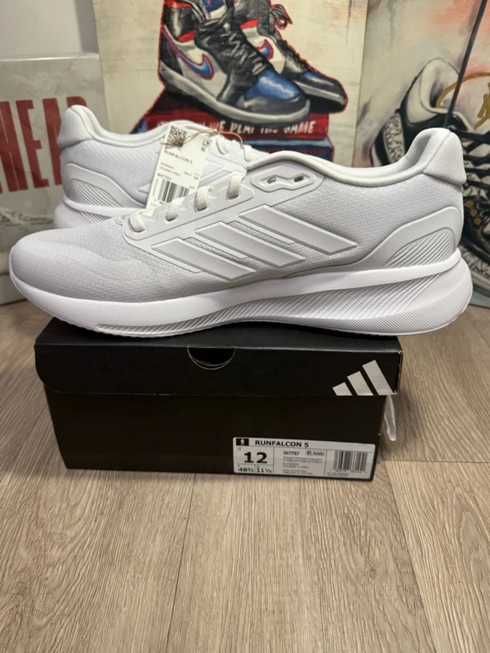 New adidas Runfalcon 5 Triple White Running Shoes Sneakers Size 11.5, 12 Men